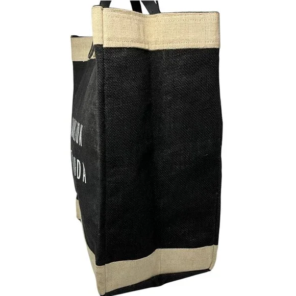 Apolis Jute Market Bag Tall Black Hamilton Bermuda Leather Handles - Picture 5 of 10